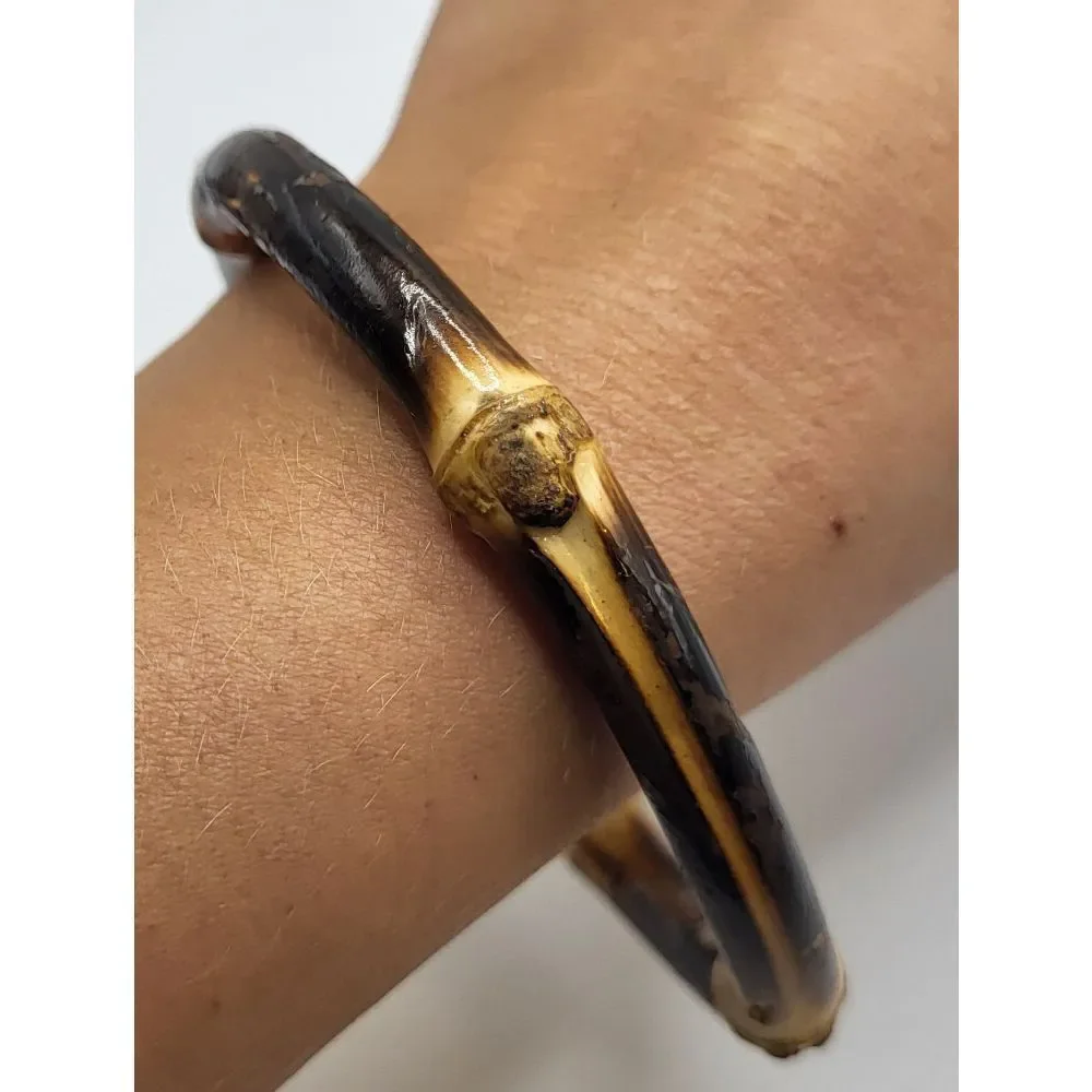 Vintage 70s Real Bamboo Bangle Bracelet 2.75in dia